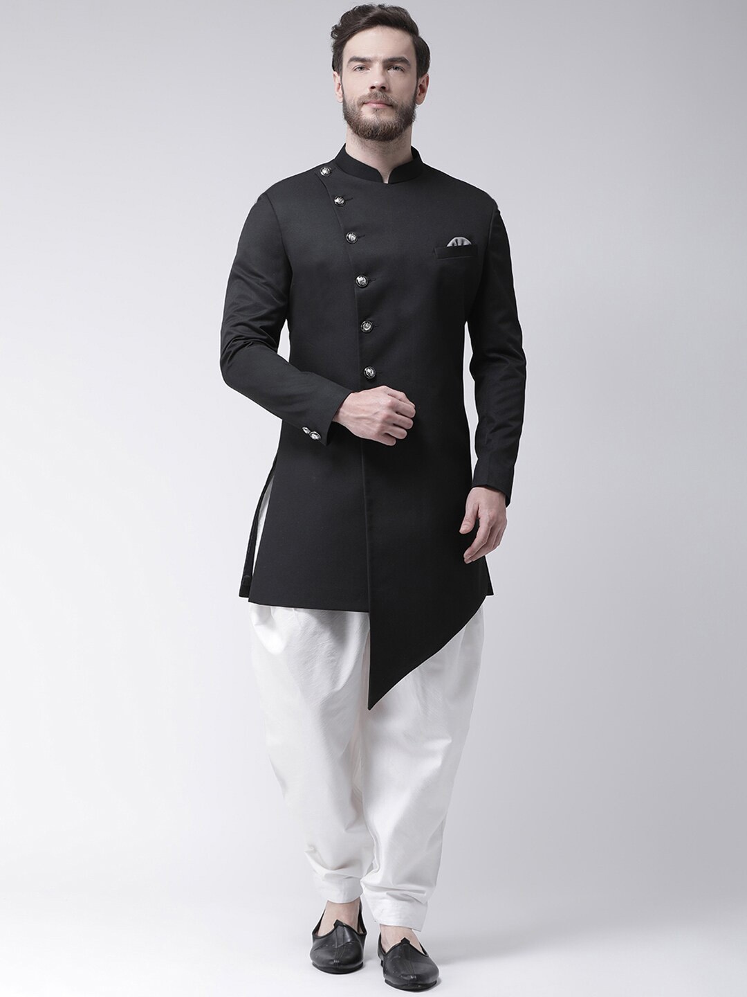 

Hangup Men Black & White Solid Sherwani Set