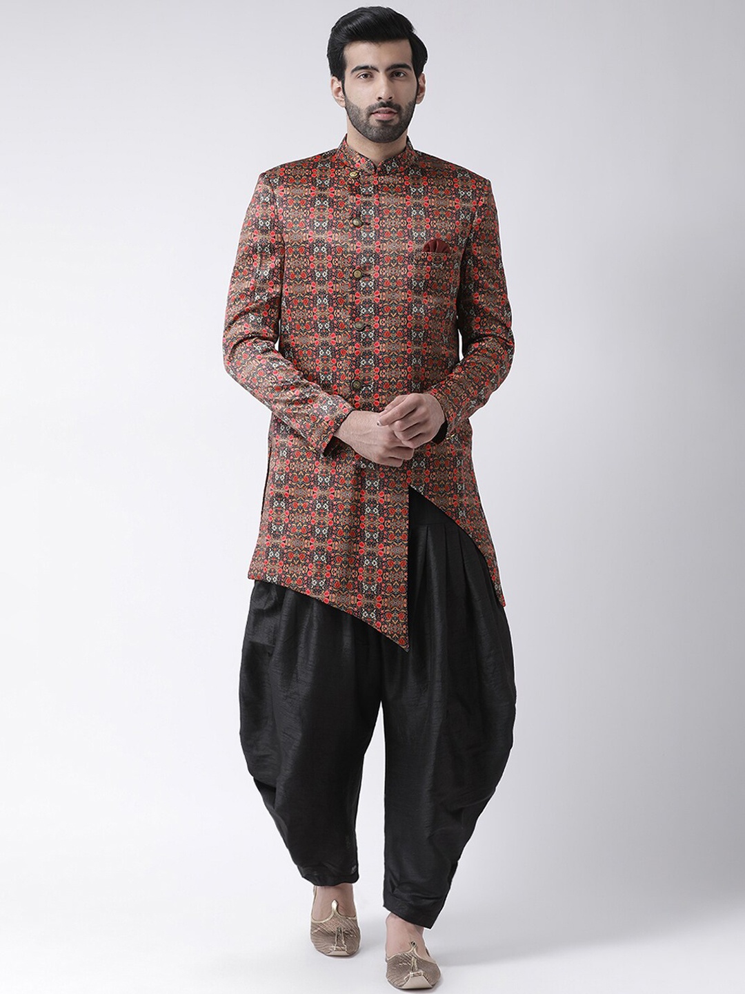 

Hangup Men Red Printed Sherwani Set, Brown
