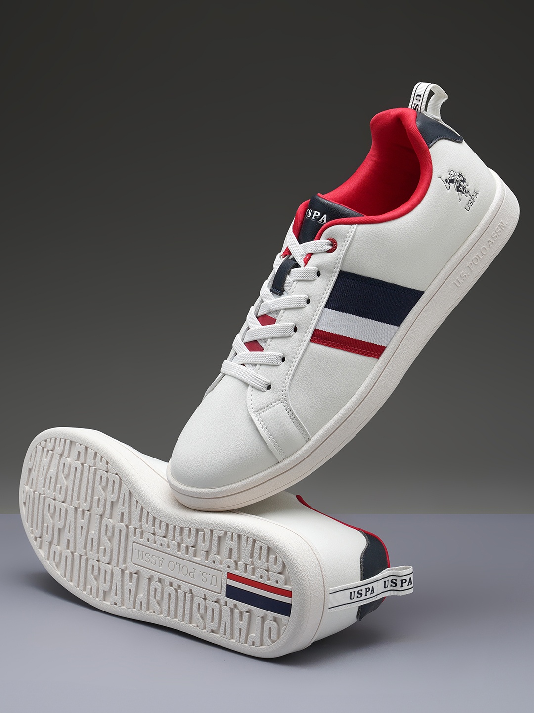 

U S Polo Assn Men Off White Colourblocked PU Sneakers