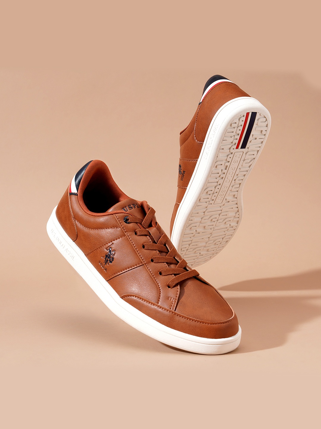 

U S Polo Assn Men Solid PU Sneakers, Tan