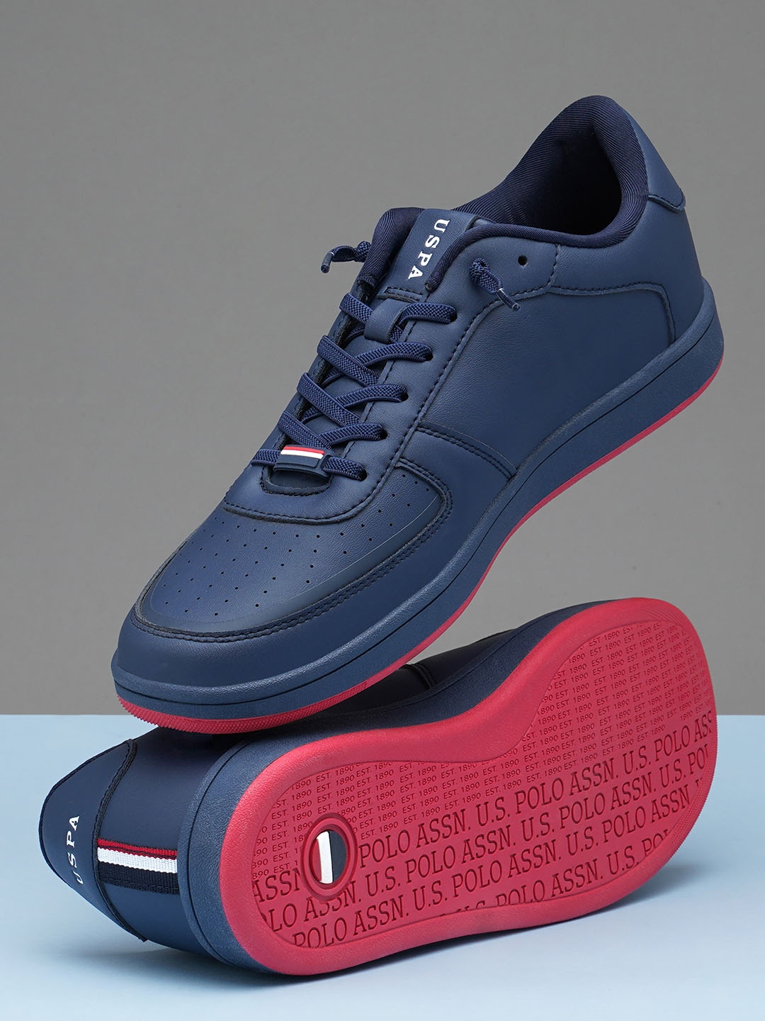 

U S Polo Assn Men PU Lace-Up Sneakers, Navy blue
