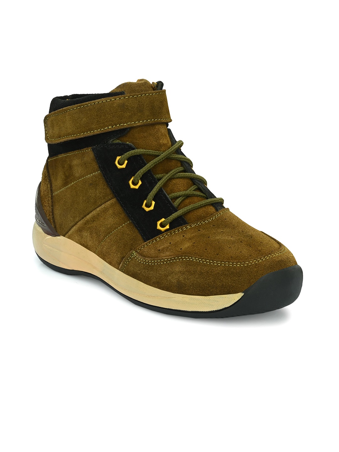 

BUCIK Men Woven Design Leather Sneakers, Olive