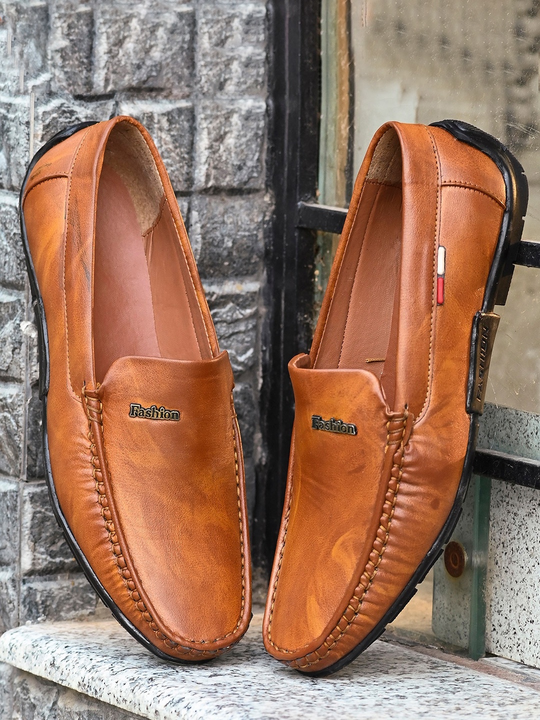 

BUCIK Men Synthetic Leather Slip-On Casual Loafers, Tan