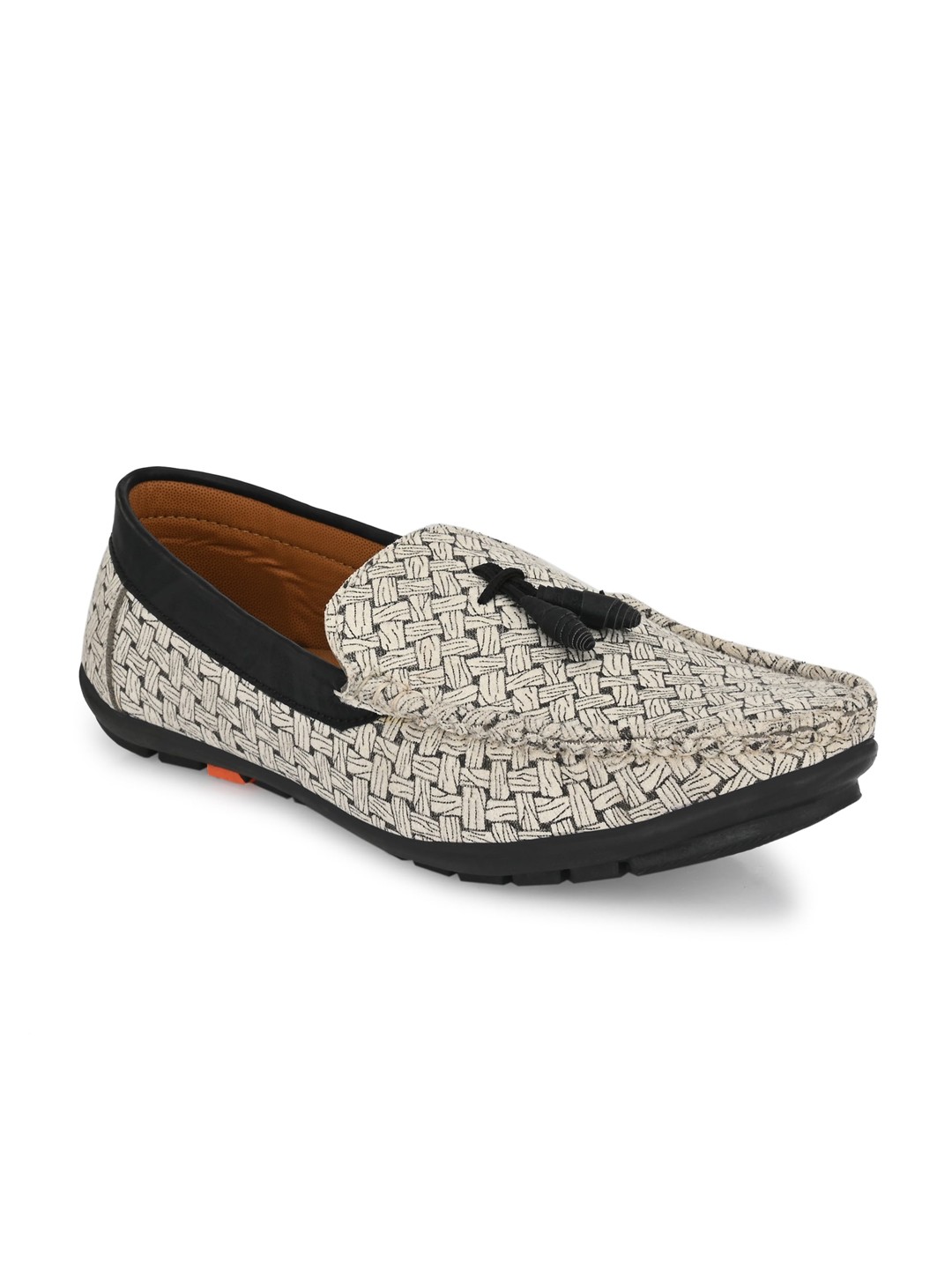 

BUCIK Men Woven Design Synthetic Leather Slip-On Casual Loafers, White