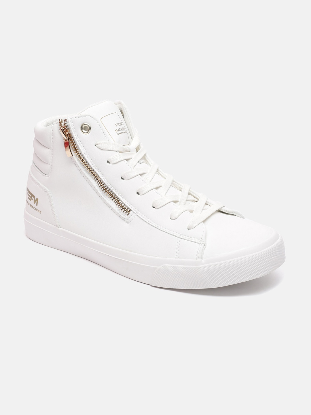 

Flying Machine Men Off White Solid Lace Ups Biker Boots