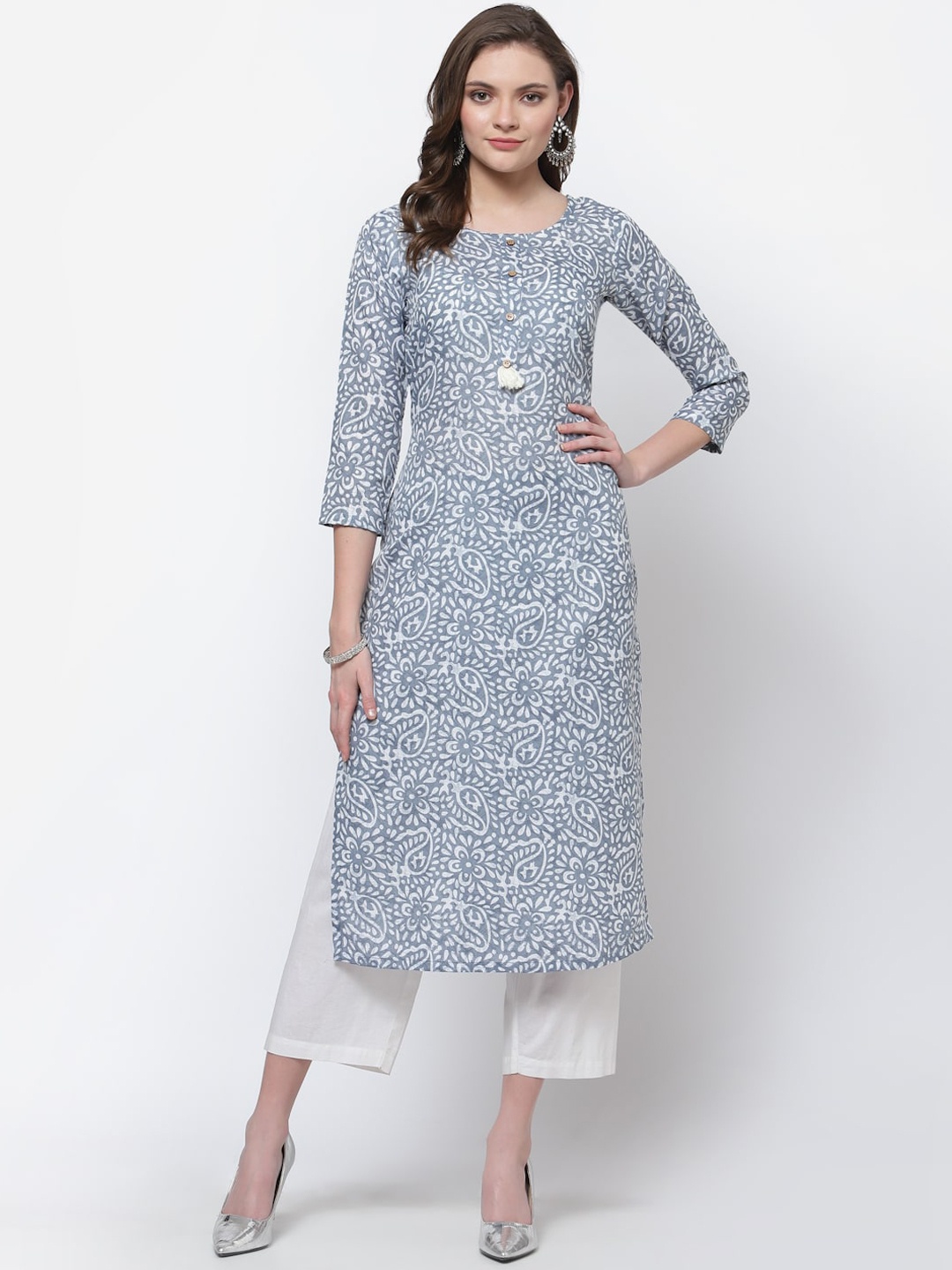 

Anuthi Women Grey Floral Printed Kurta