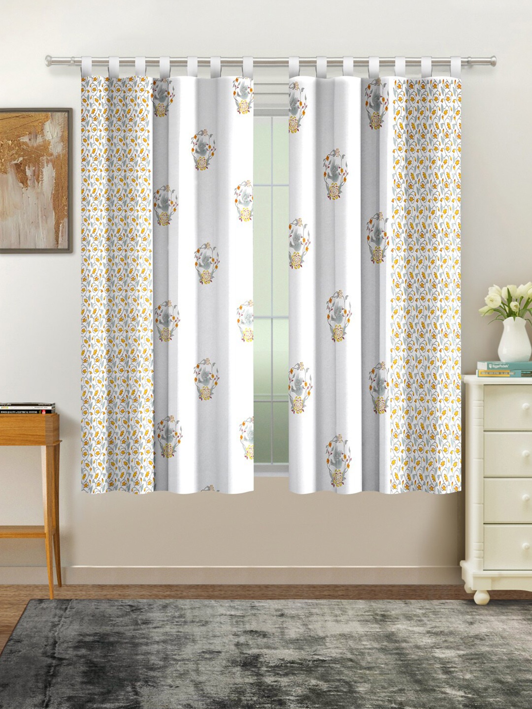 

Rajasthan Decor White & Grey Set of 2 Ethnic Motifs Window Curtain