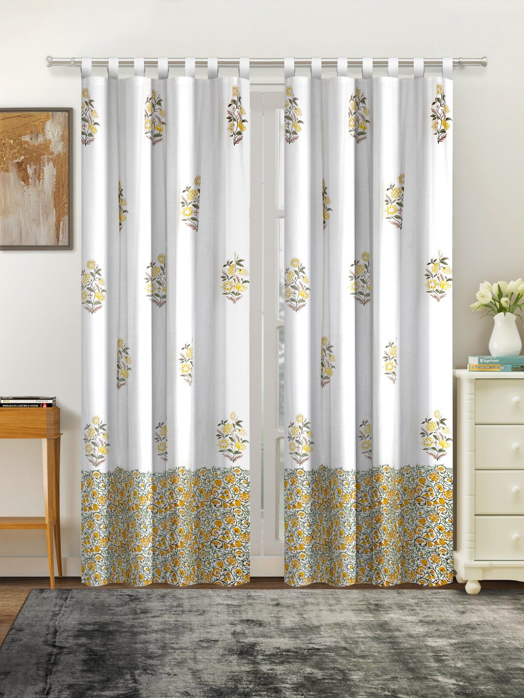 

Rajasthan Decor White & Yellow Set of 2 Floral Door Curtain