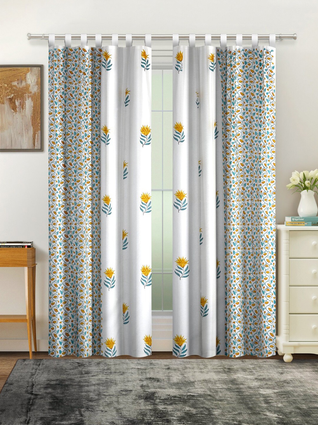 

Rajasthan Decor White & Blue Set of 2 Ethnic Motifs Door Curtain