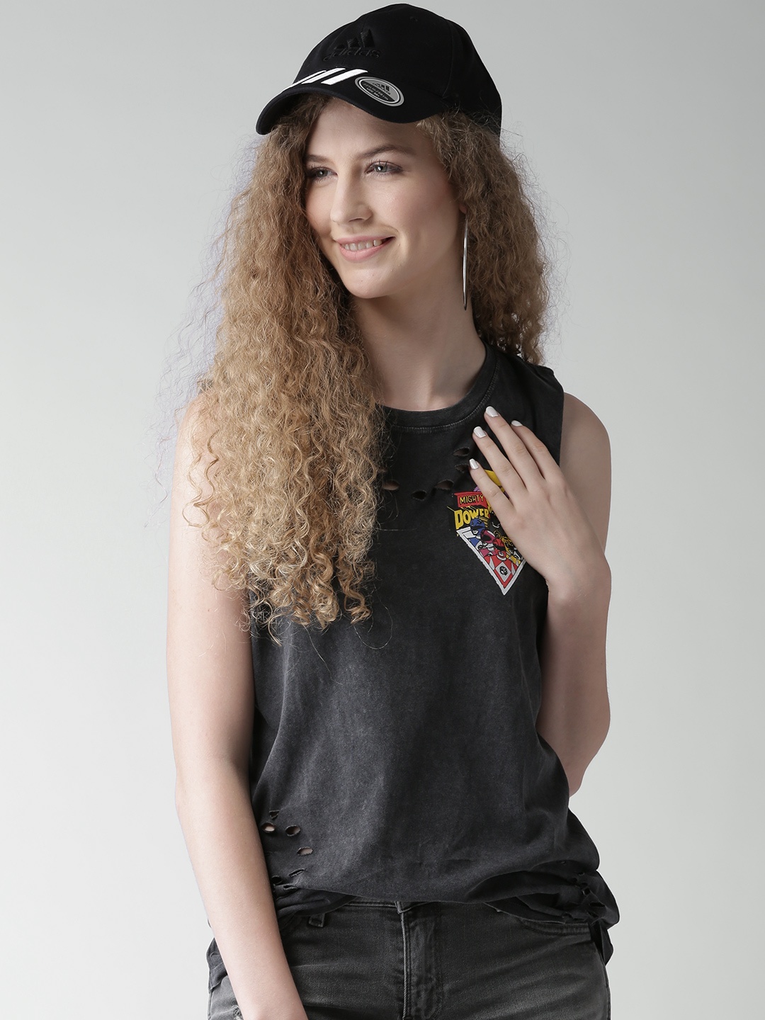 

FOREVER 21 Women Charcoal Grey Printed Round Neck Pure Cotton T-shirt