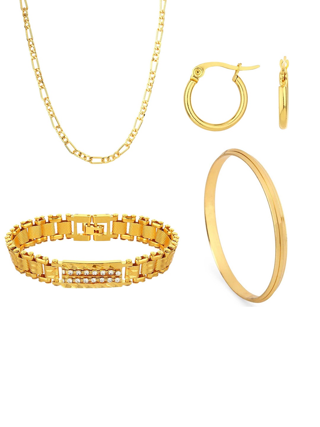

Goldnera Men Set Of 4 Gold Toned Chain & Bracelet