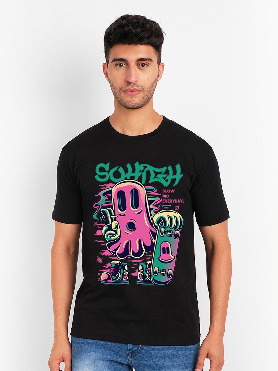 

THREADCURRY Men Black & Pink Printed T-shirt