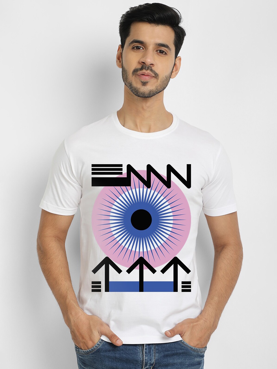 

THREADCURRY Men White Printed Cotton T-shirt