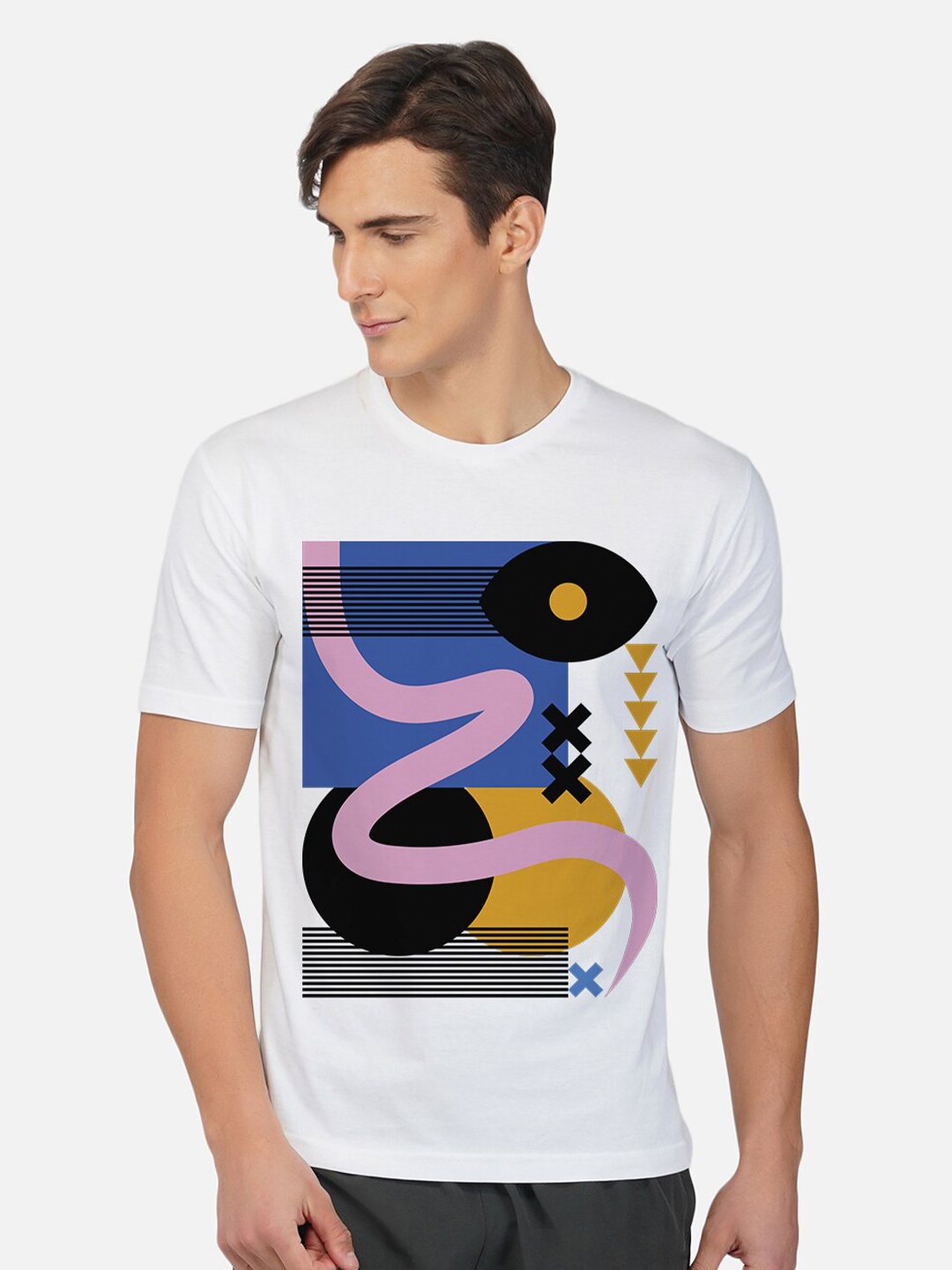 

THREADCURRY Men White Printed Cotton T-shirt