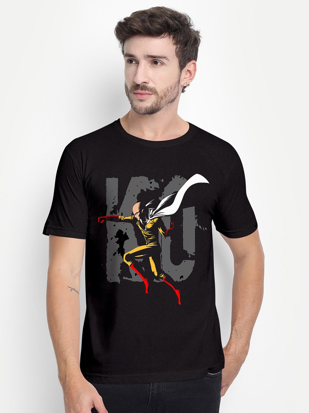 

THREADCURRY Men Black Printed Cotton T-shirt