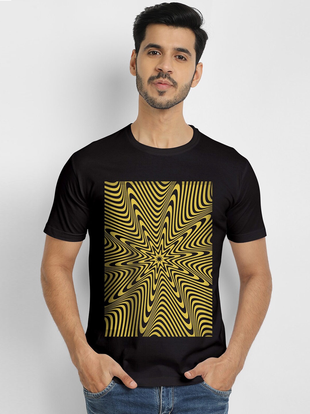 

THREADCURRY Men Black Printed Cotton T-shirt