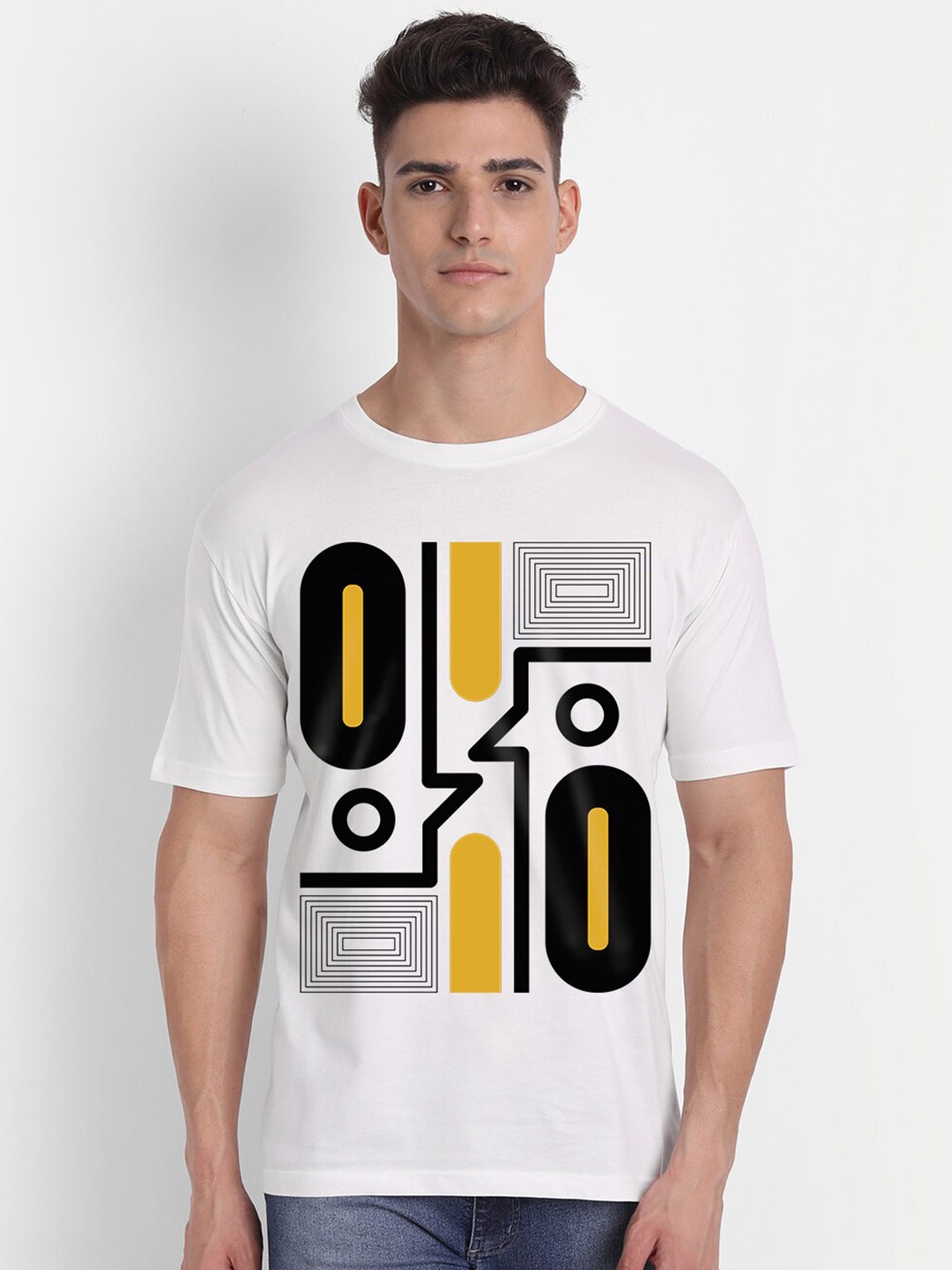 

THREADCURRY Men White Printed Cotton T-shirt