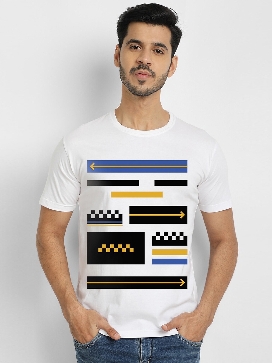 

THREADCURRY Men White Printed Cotton T-shirt