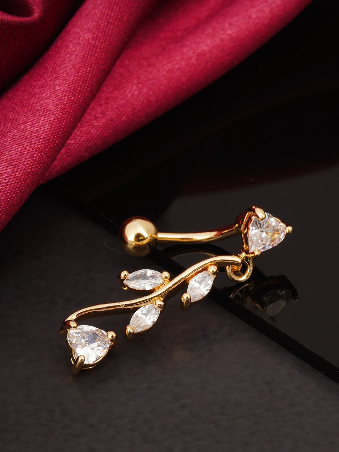 

Ferosh Gold-Toned & White Kundan-Studded Belly Button Ring