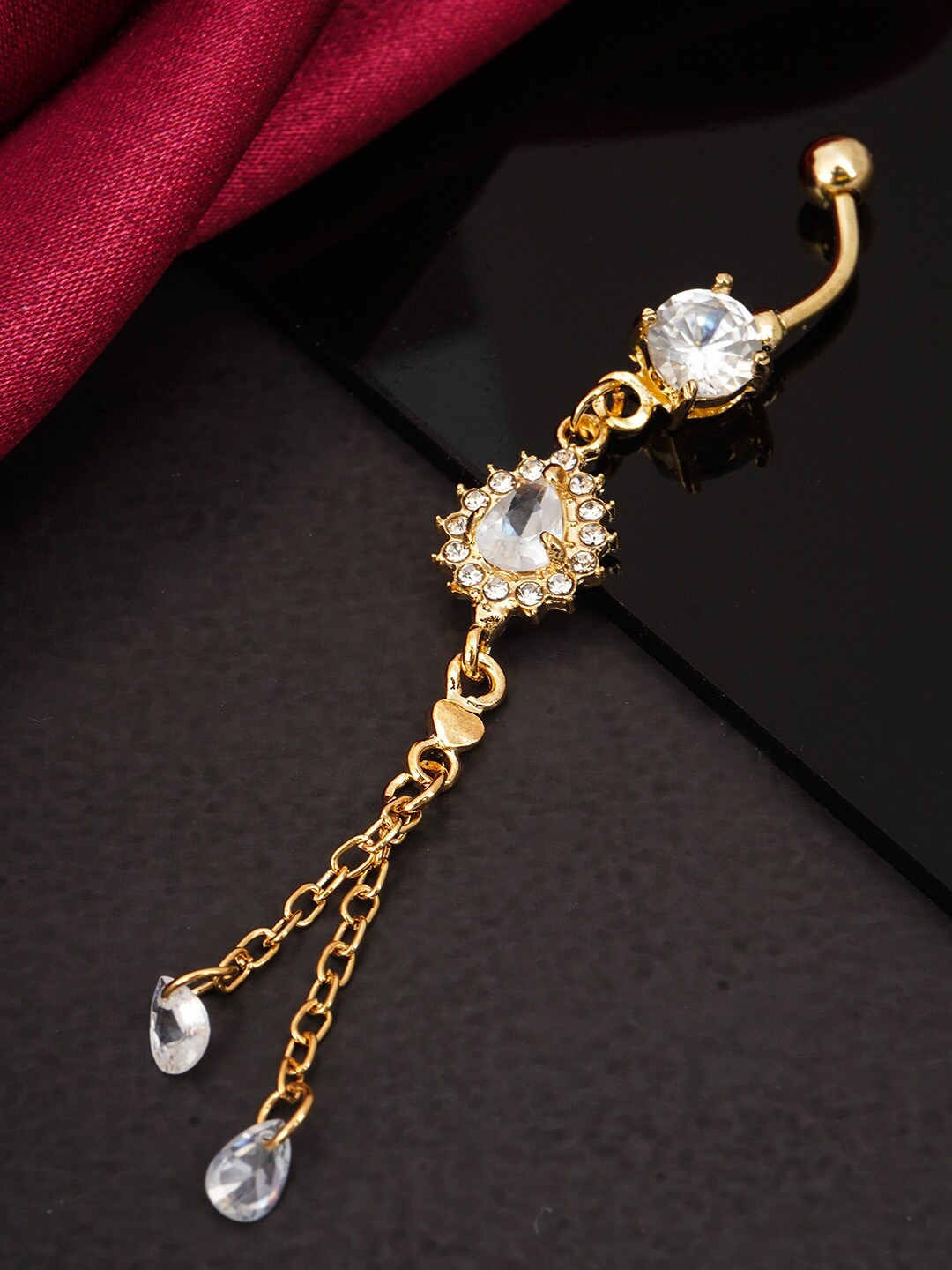 

Ferosh Gold-Toned & White Stone Studded Belly Button Ring