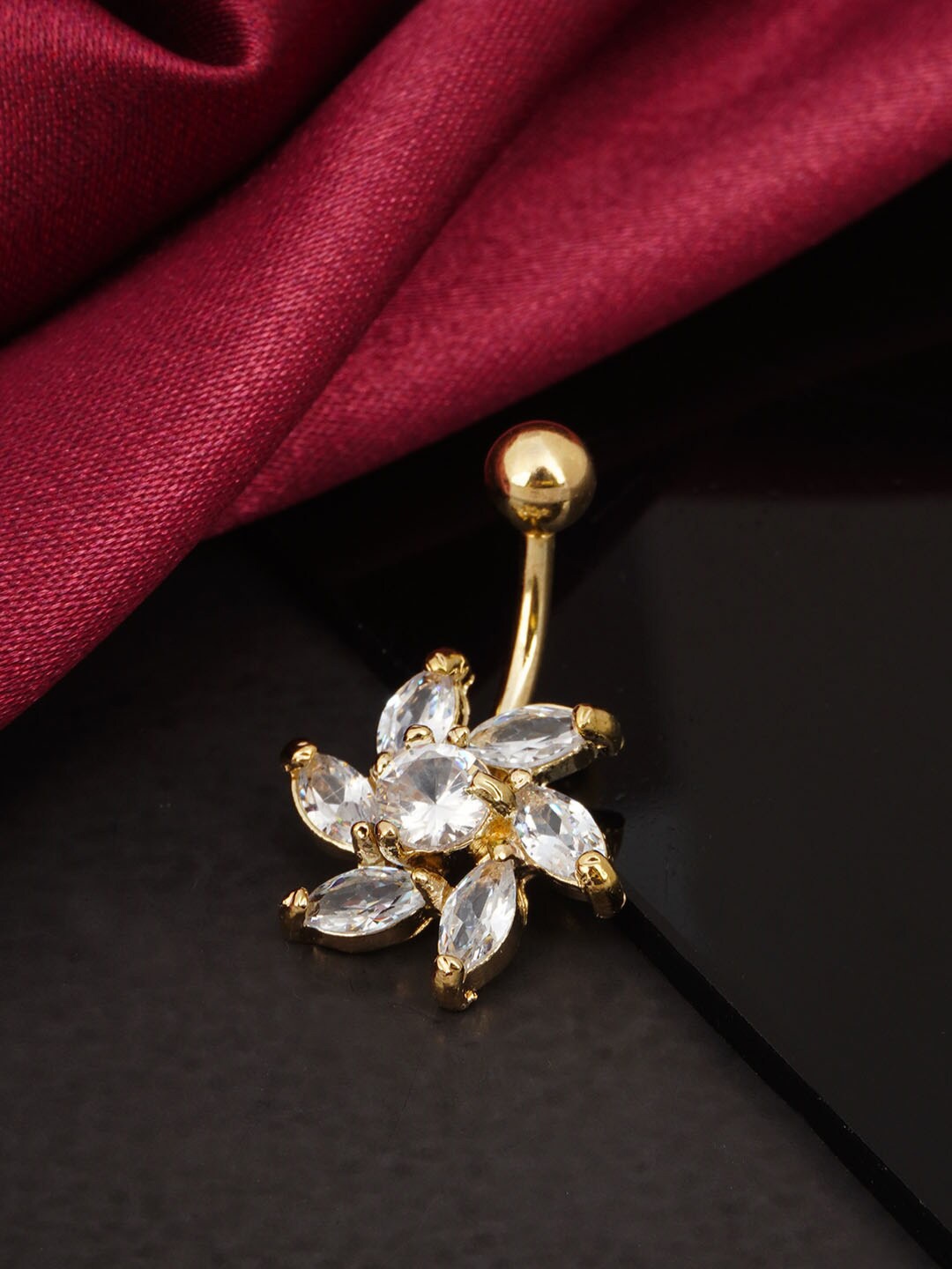 

Ferosh Gold-Toned & White Crystal-Studded Belly Button Ring