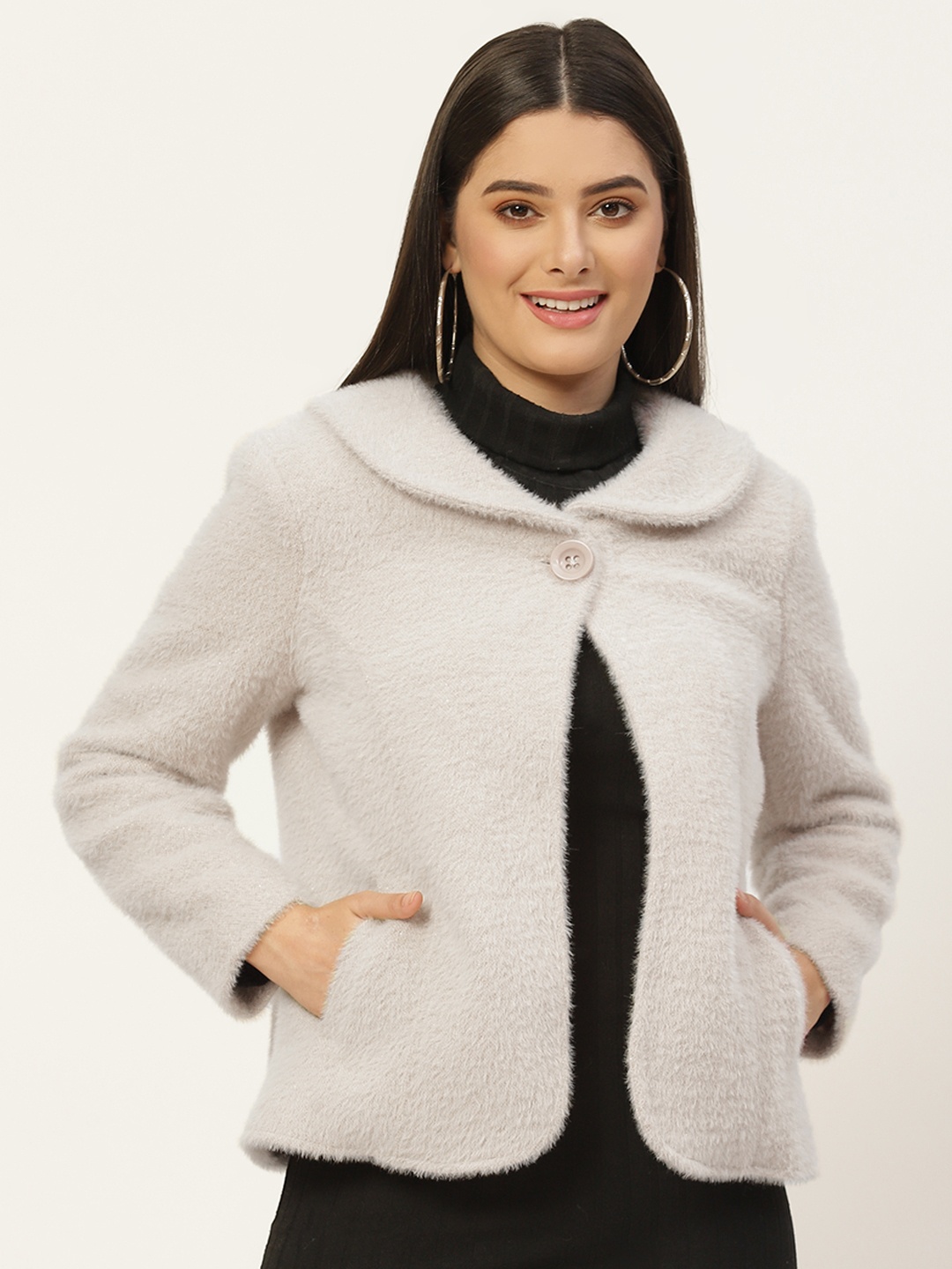 

BROOWL Women Beige Solid Overcoat