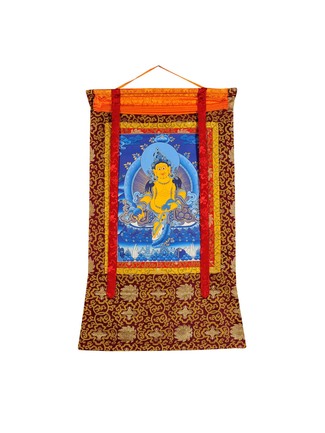 

Exotic India Tibetan Buddhist Kubera - Tibetan Thangka Painting, Blue