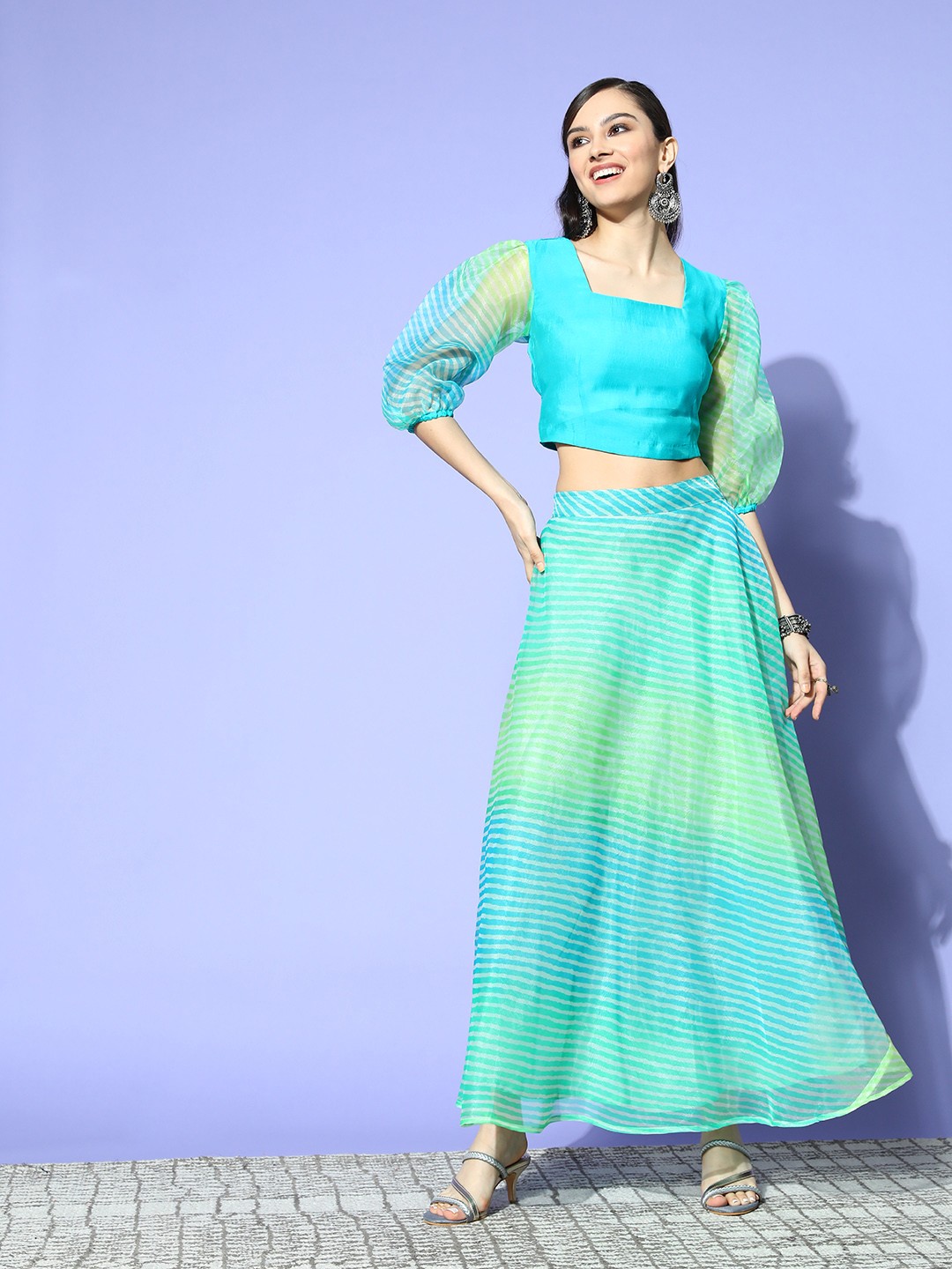

Yufta Women Blue Printed Top with Skirt