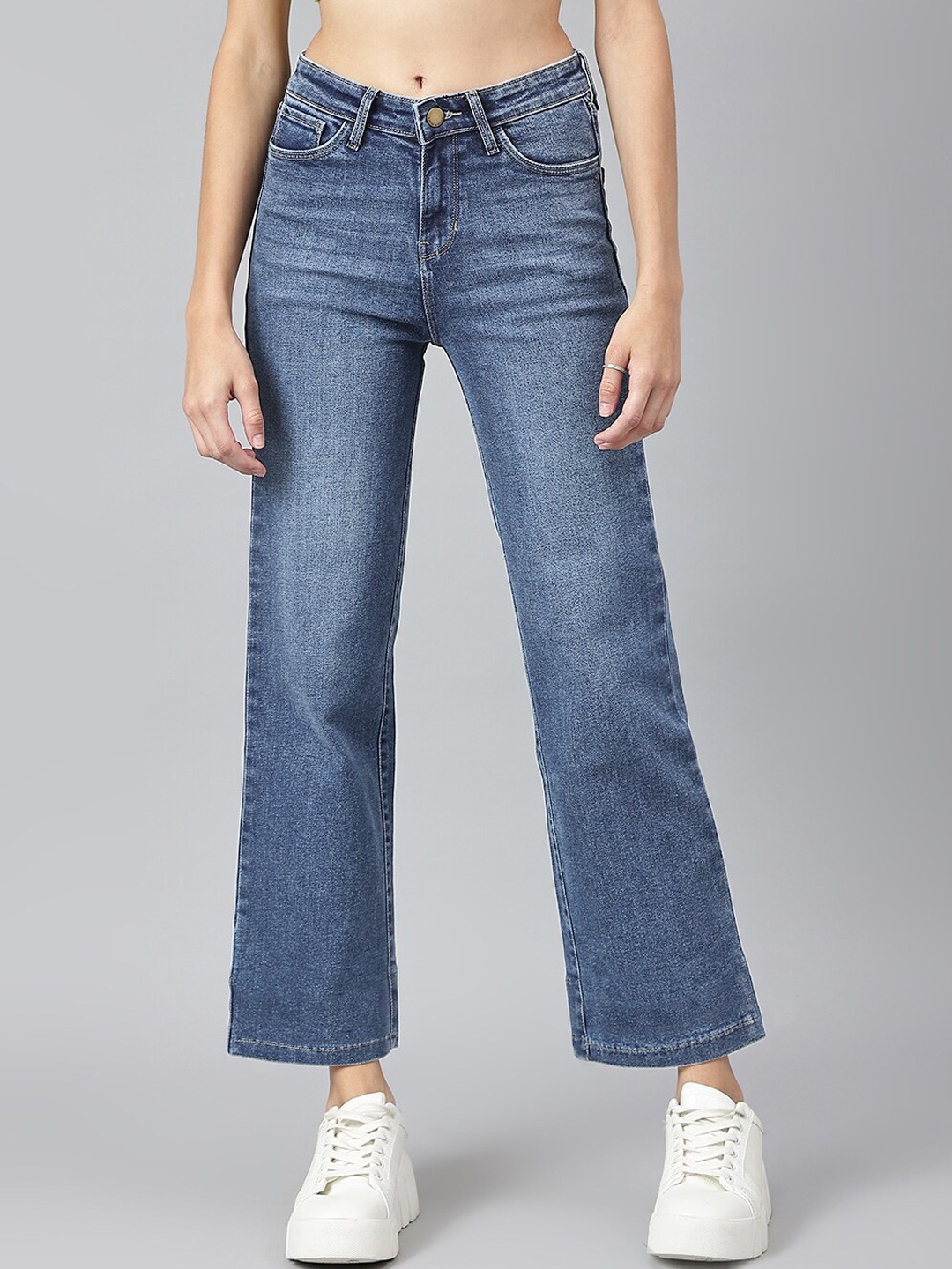 

Xpose Women Blue Comfort Wide Leg High-Rise Light Fade Stretchable Jeans
