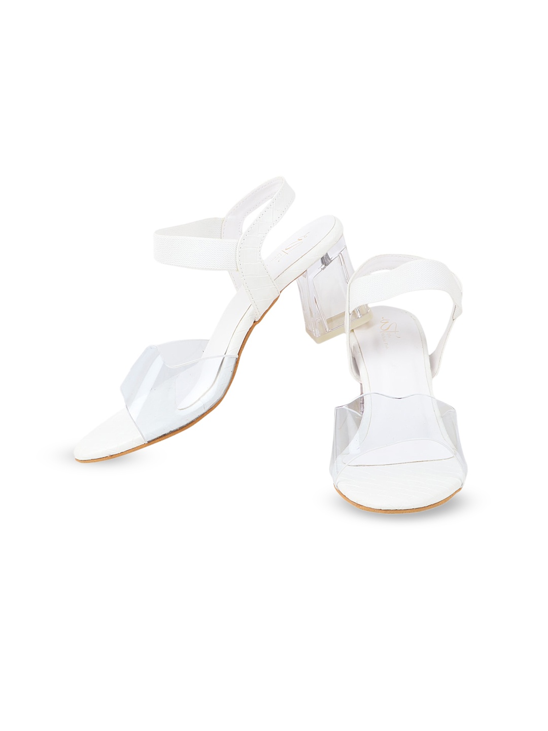 

THE WHITE POLE White & Transparent Striped Block Sandals with Bows