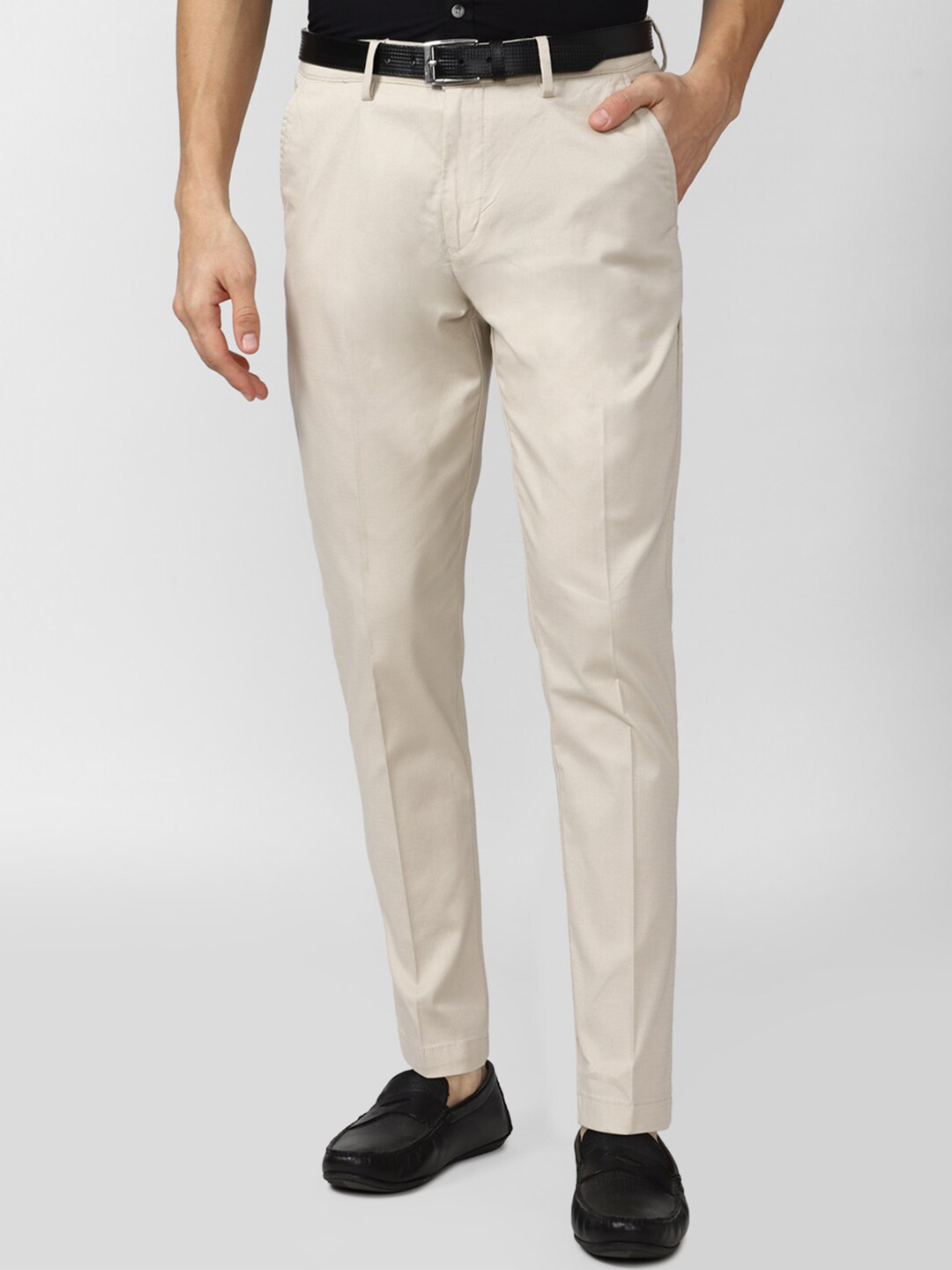 

Peter England Casuals Men Cream-Coloured Slim Fit Trousers