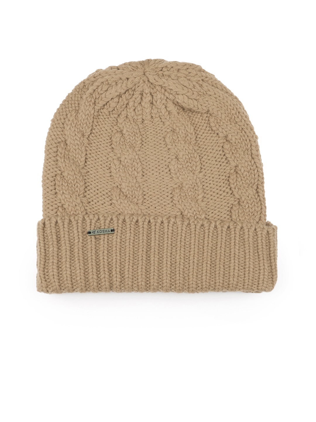 

Kosha Men Beige Coffee Acrylic Wool Cable Knit Beanie