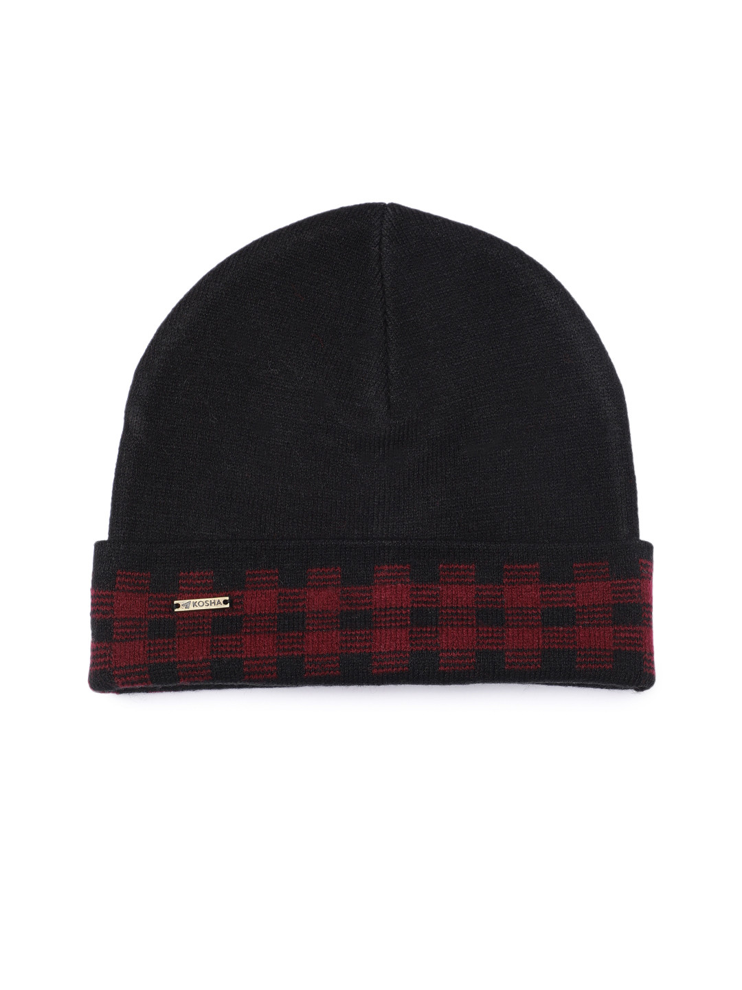 

Kosha Men Red & Black Acrylic Wool Checked Border Beanie