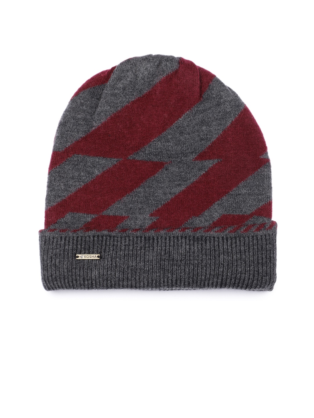 

Kosha Men Diagonal Merino Wool Beanie, Grey melange