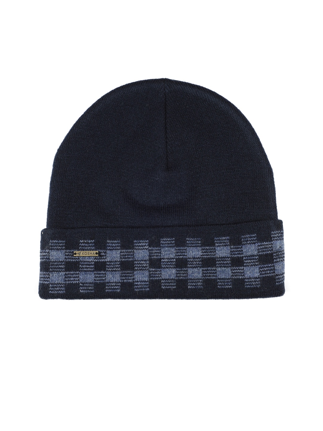 

Kosha Men Blue & Black Acrylic Wool Checked Border Beanie