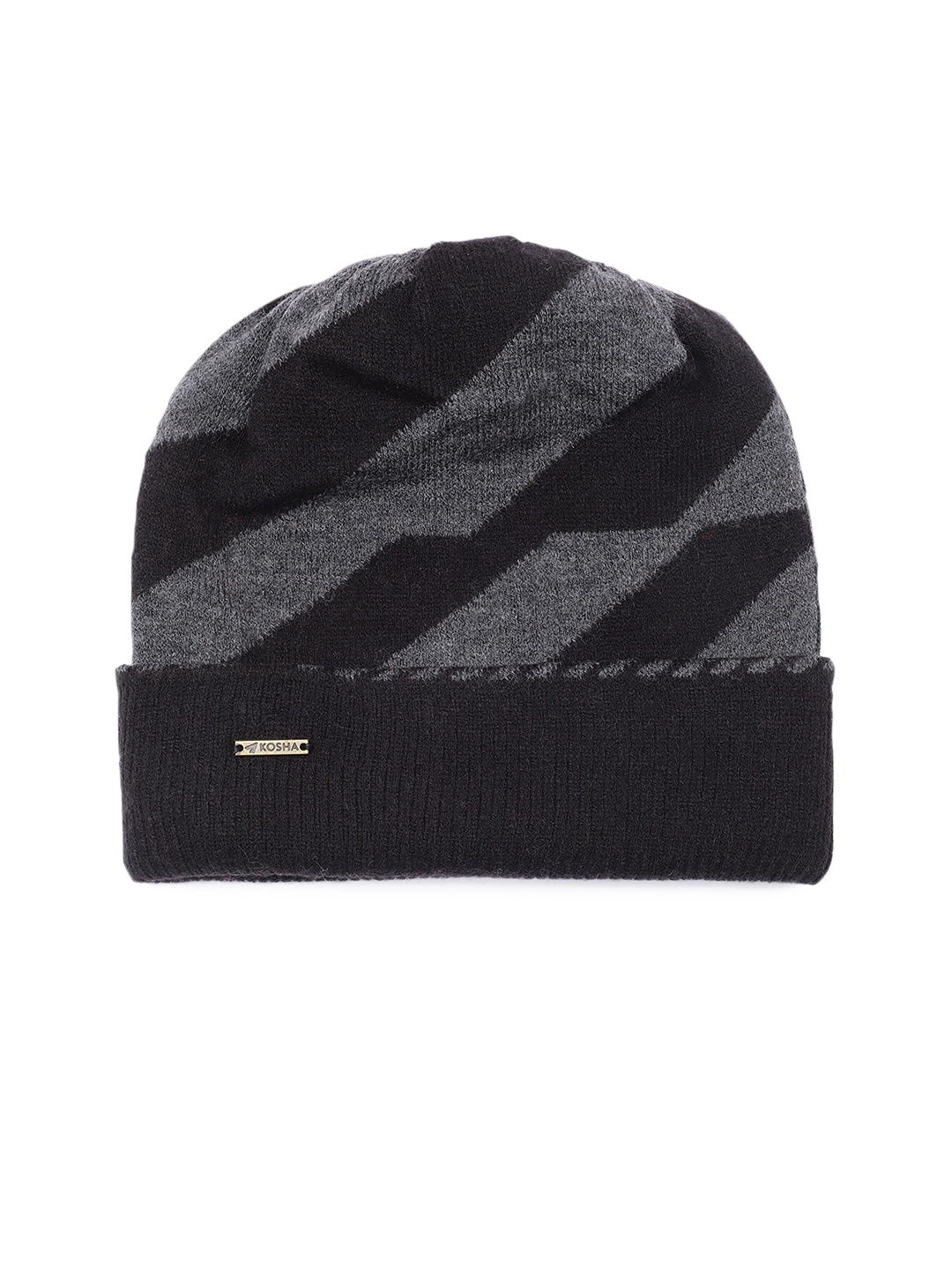 

Kosha Men Black & Grey Diagonal Striped Merino Wool Beanie, Charcoal