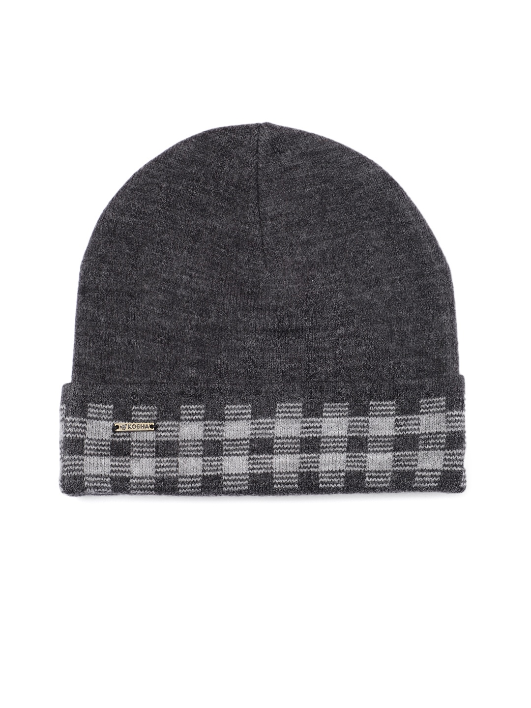 

Kosha Men Grey & White Acrylic Wool Checked Border Beanie, Charcoal