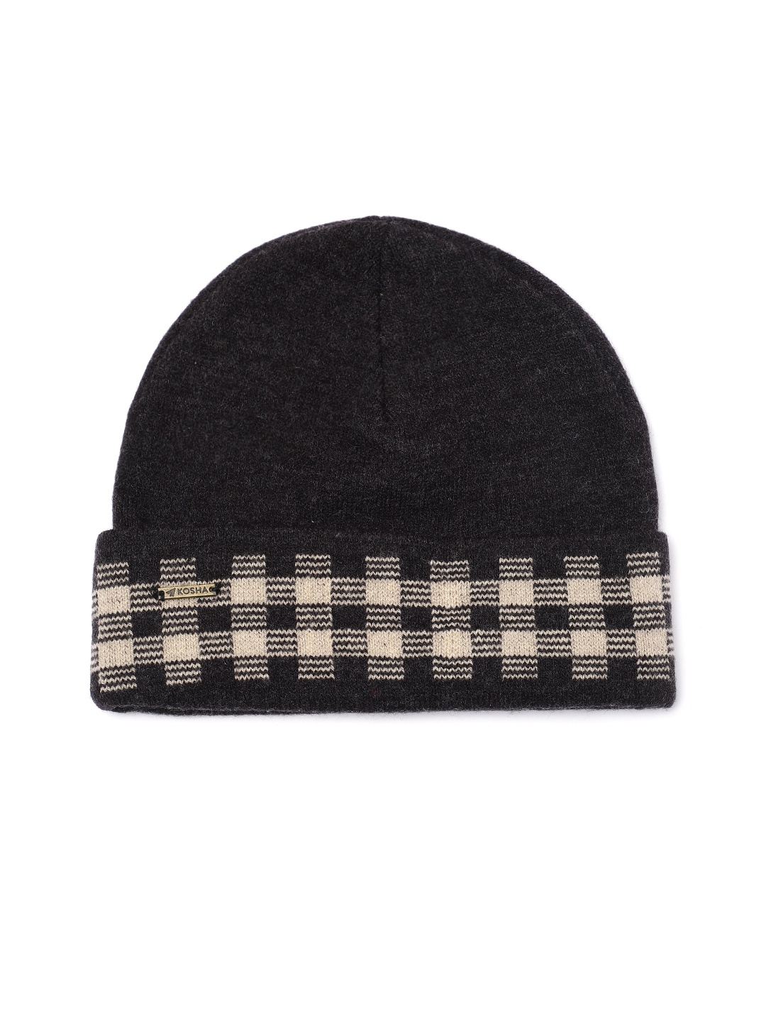 

Kosha Men White & Black Acrylic Wool Checked Border Beanie
