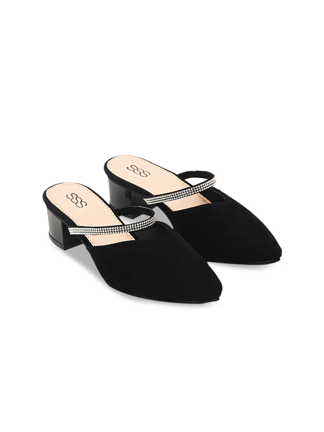 

Street Style Store Women Black Embellished Suede Block Mules