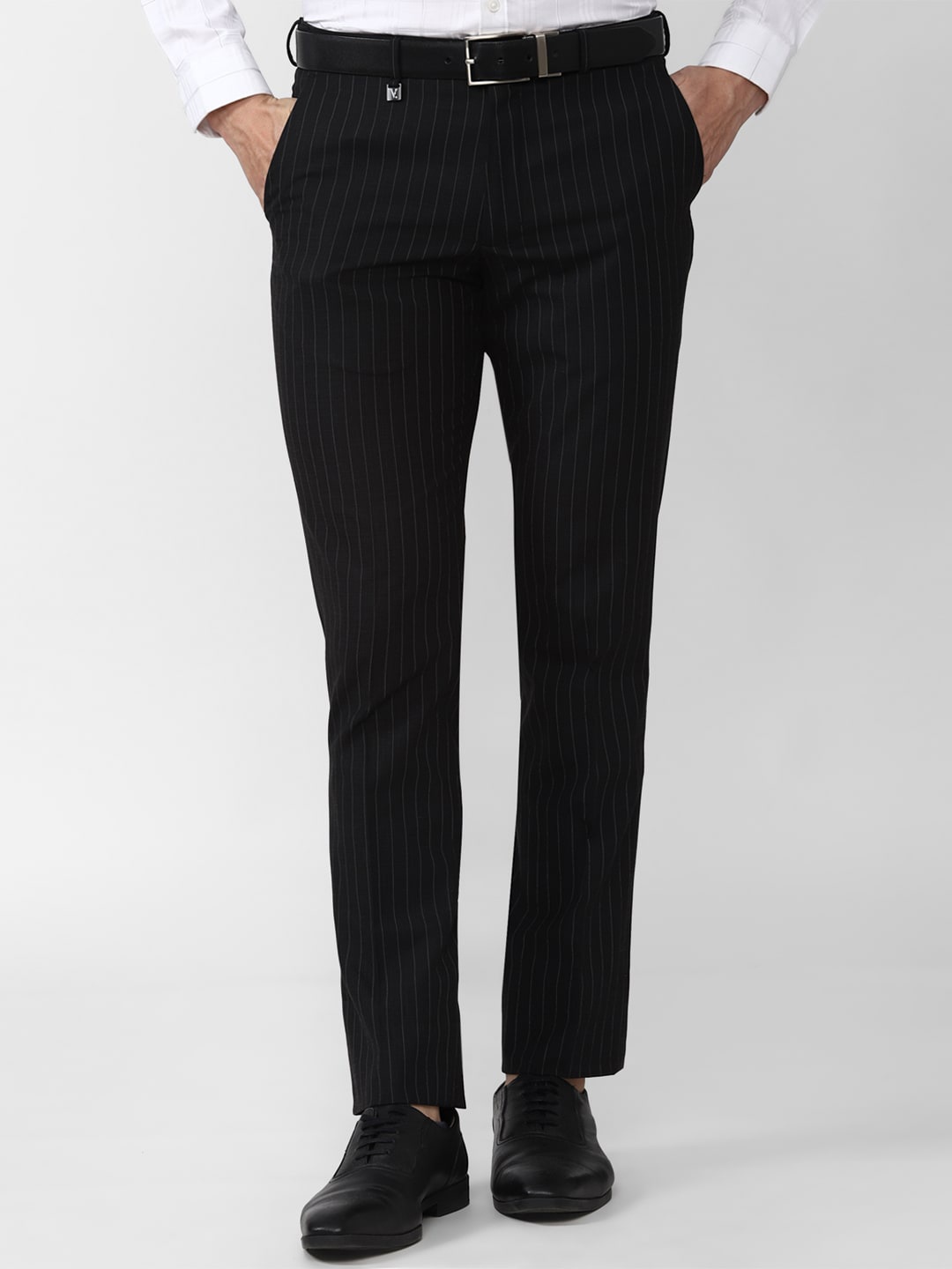 

V Dot Men Black Striped Skinny Fit Trousers