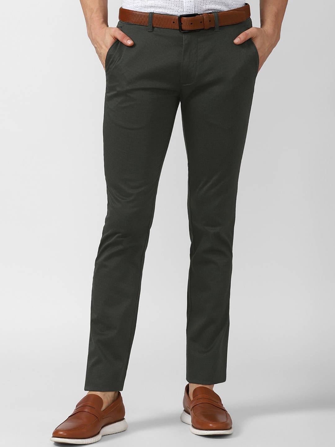 

V Dot Men Green Slim Fit Cotton Trousers