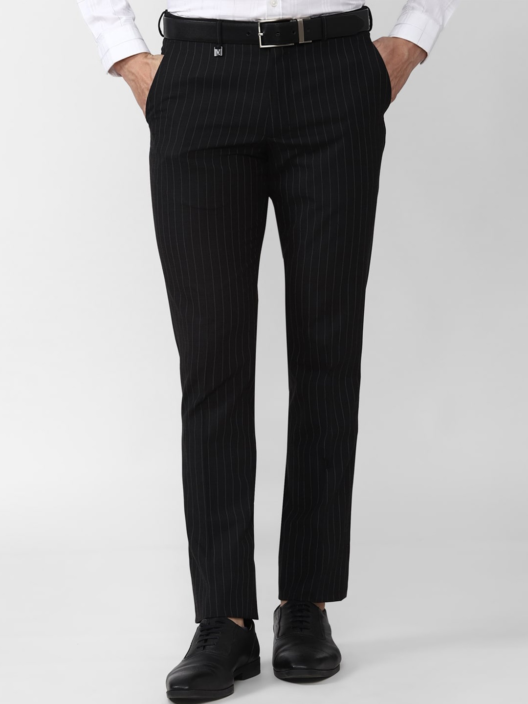 

V Dot Men Black Striped Skinny Fit Trousers