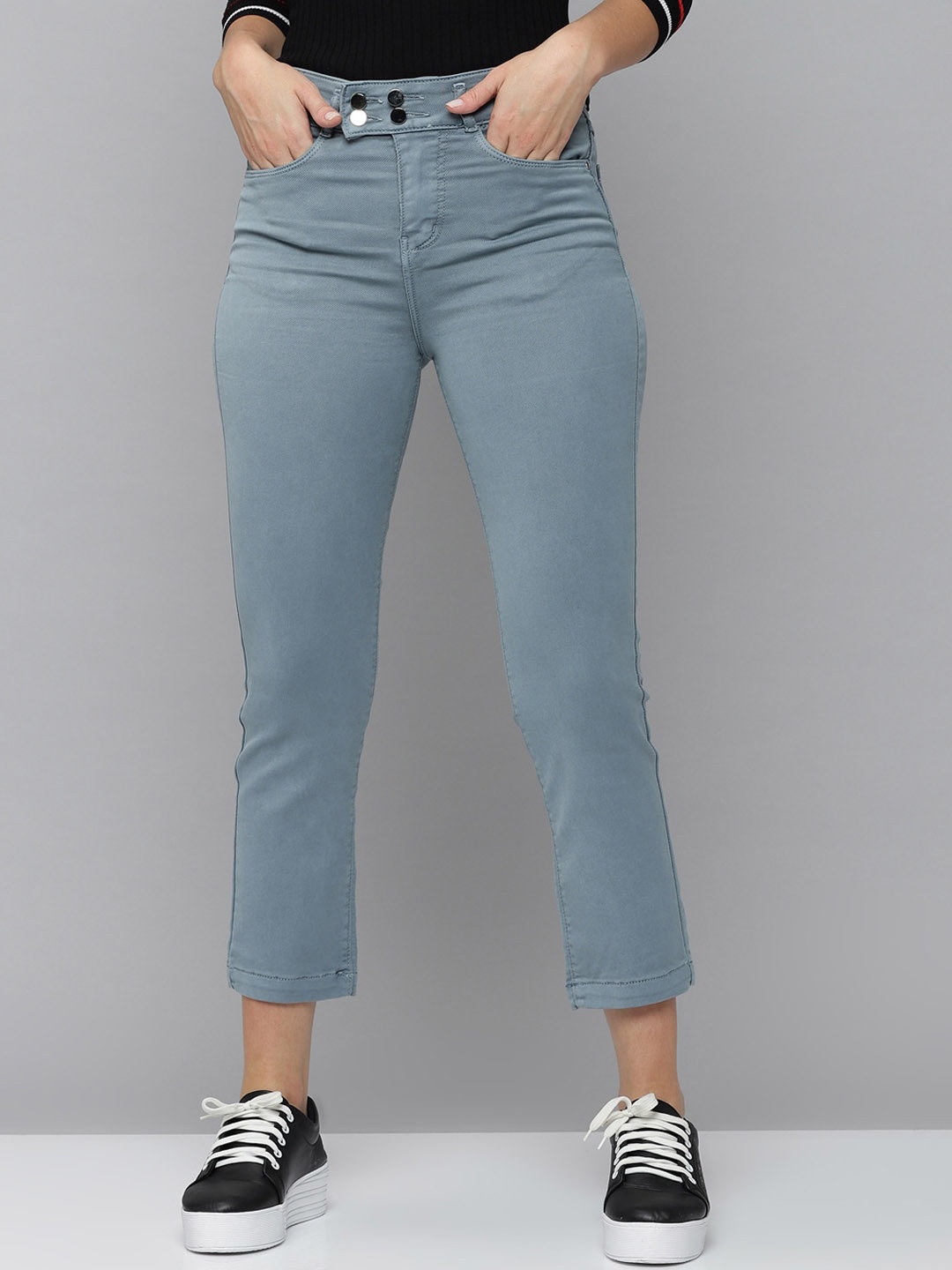 

SHOWOFF Women Grey Jean Straight Fit High-Rise Stretchable Jeans