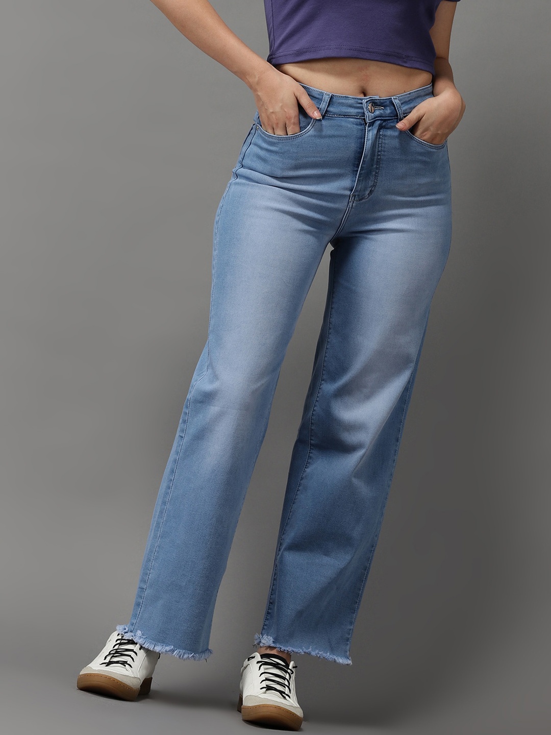 

SHOWOFF Women Blue Jean Wide Leg High-Rise Light Fade Stretchable Jeans