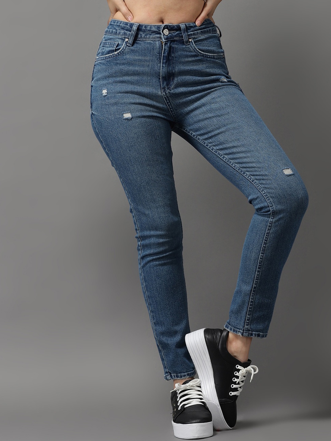 

SHOWOFF Women Blue Jean Slim Fit High-Rise Low Distress Light Fade Stretchable Jeans