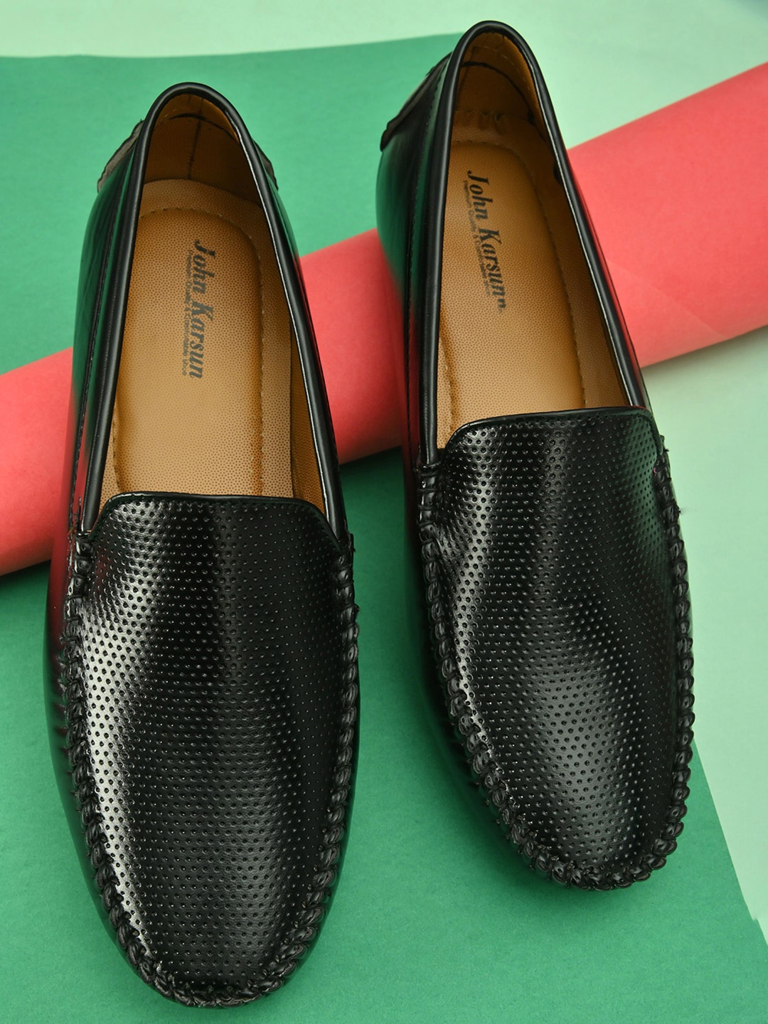 

John Karsun Men Black Perforations Loafers