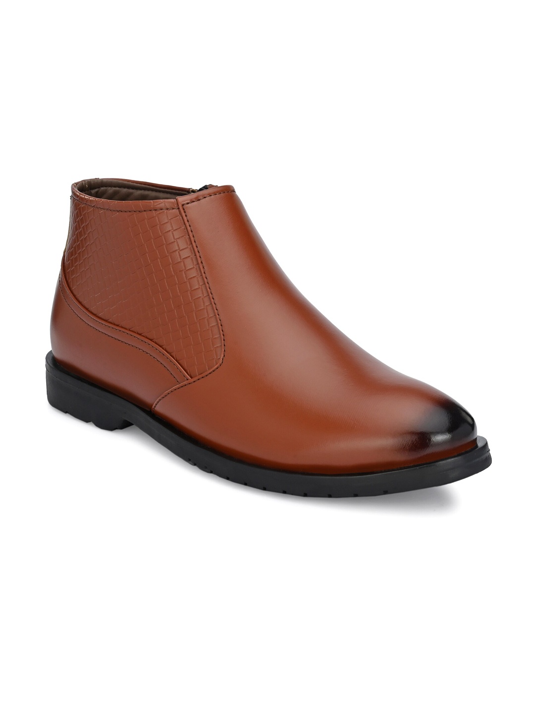 

John Karsun Men Tan Brown Textured Biker Boots