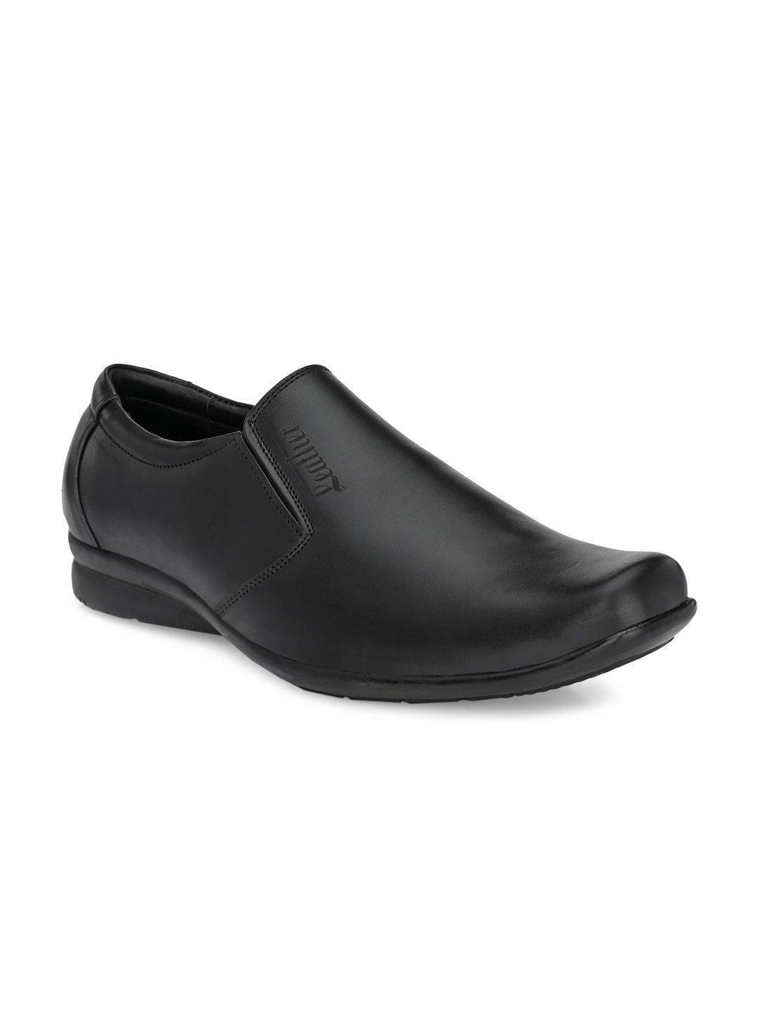 

John Karsun Men Black Solid Leather Formal Slip-On Shoes