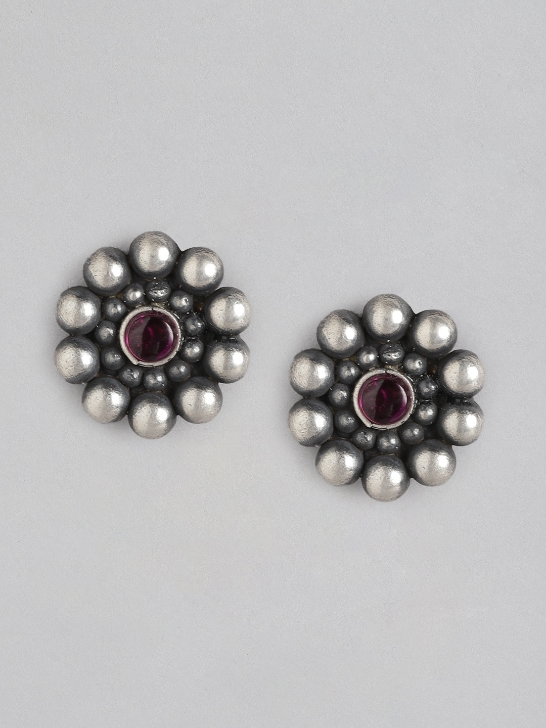

Zavya Silver-Toned & Pink Silver Plated Floral Studs Earrings