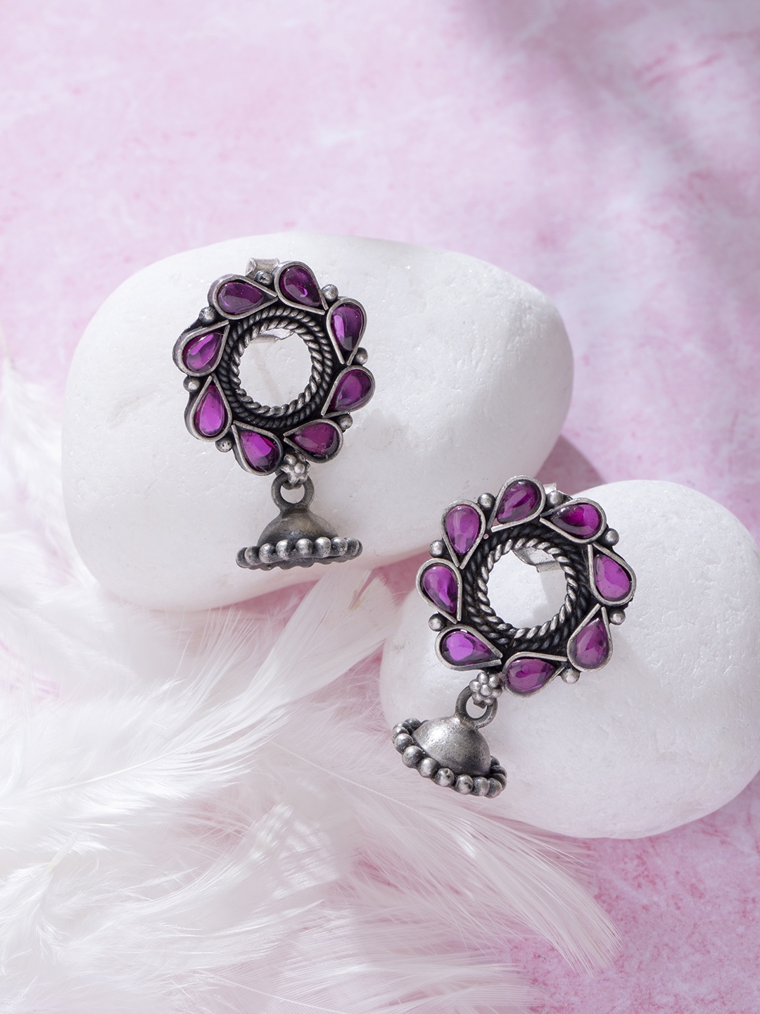 

Zavya Silver-Toned & Pink Silver-Plated Floral Studs Earrings